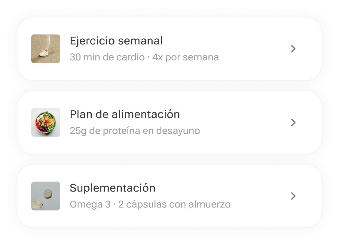 Protocolo personalizado con ejercicio, alimentación y suplementación